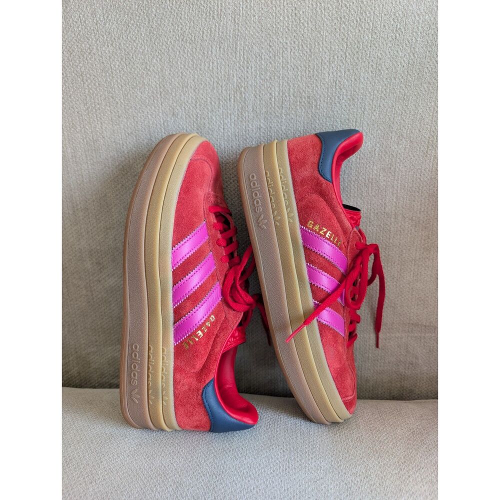 Adidas Women's Gazelle Bold Red Pink Blue Platform Sneakers Suede Size 8